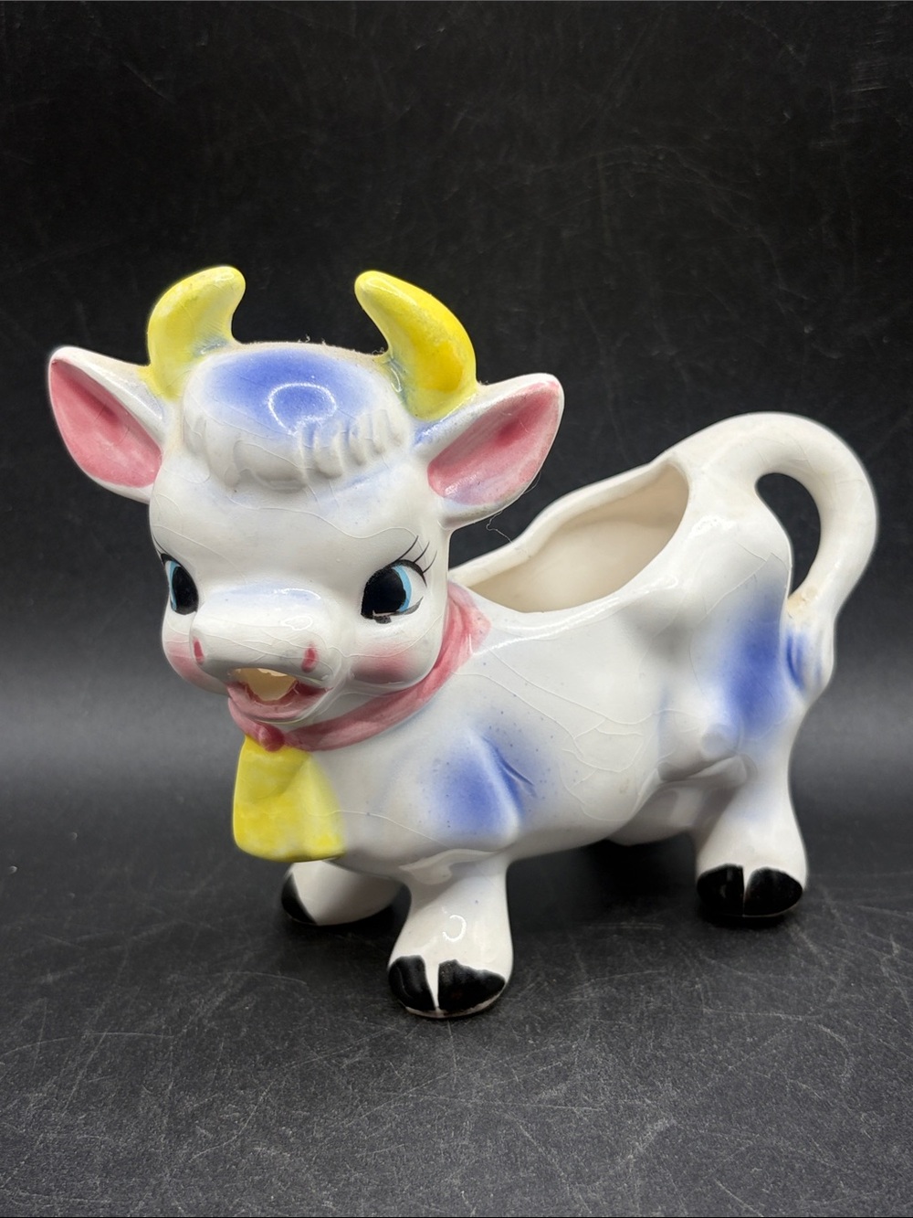 Vintage Kitsch Hand Painted Ceramic Cow Creamer Pitcher Pourer Kitchenware Decor